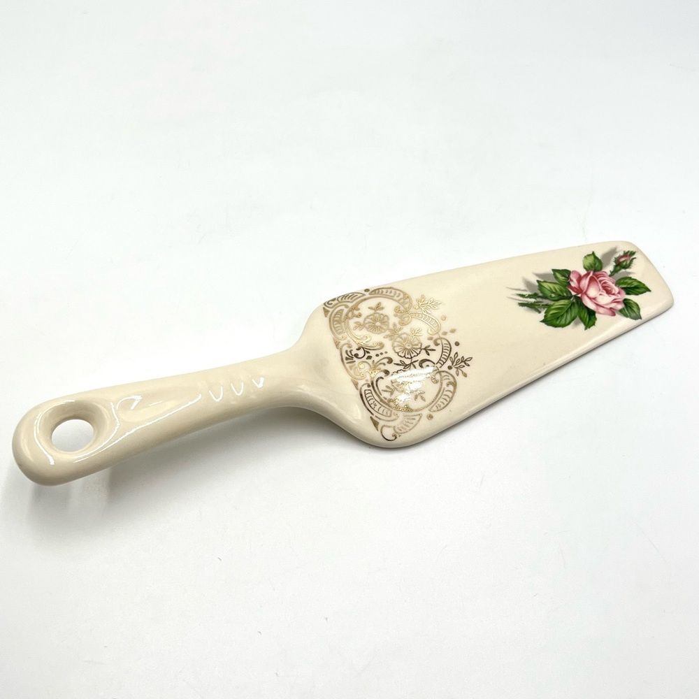 Vintage 22K Gold Trim Georgian China USA Ceramic Cake / Pie Server Floral Rose